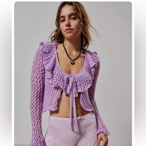 Kimchi Blue Ruffle Cardigan Pink Urban Outfitters